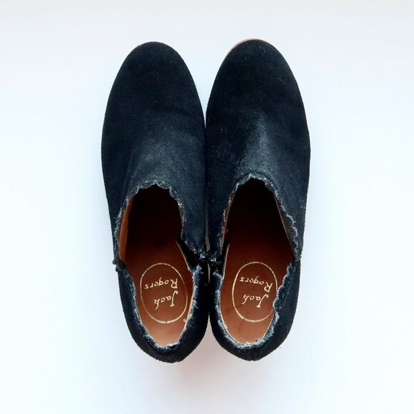 Jack Rogers Marianne Black Suede Leather Scallop Trim Ankle Boots Booties Size 8 - Picture 4 of 16